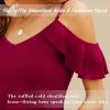 imageBlingfit Women Summer Cold Shoulder Tops Loose V Neck Short Sleeve Blouses Sexy Casual Ruffle Sleeves Tunic Shirts SXXLAburgundy