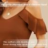 imageBlingfit Women Summer Cold Shoulder Tops Loose V Neck Short Sleeve Blouses Sexy Casual Ruffle Sleeves Tunic Shirts SXXLAcaramel
