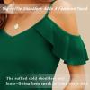 imageBlingfit Women Summer Cold Shoulder Tops Loose V Neck Short Sleeve Blouses Sexy Casual Ruffle Sleeves Tunic Shirts SXXLAdg