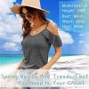 imageBlingfit Women Summer Cold Shoulder Tops Loose V Neck Short Sleeve Blouses Sexy Casual Ruffle Sleeves Tunic Shirts SXXLAgray