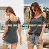 imageBlingfit Women Summer Cold Shoulder Tops Loose V Neck Short Sleeve Blouses Sexy Casual Ruffle Sleeves Tunic Shirts SXXLAgray
