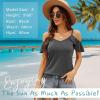 imageBlingfit Women Summer Cold Shoulder Tops Loose V Neck Short Sleeve Blouses Sexy Casual Ruffle Sleeves Tunic Shirts SXXLAgray