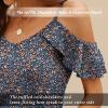 imageBlingfit Women Summer Cold Shoulder Tops Loose V Neck Short Sleeve Blouses Sexy Casual Ruffle Sleeves Tunic Shirts SXXLAnavy Blue Flower