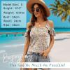 imageBlingfit Women Summer Cold Shoulder Tops Loose V Neck Short Sleeve Blouses Sexy Casual Ruffle Sleeves Tunic Shirts SXXLApink Flower