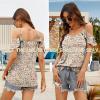 imageBlingfit Women Summer Cold Shoulder Tops Loose V Neck Short Sleeve Blouses Sexy Casual Ruffle Sleeves Tunic Shirts SXXLApink Flower