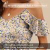 imageBlingfit Women Summer Cold Shoulder Tops Loose V Neck Short Sleeve Blouses Sexy Casual Ruffle Sleeves Tunic Shirts SXXLApink Flower