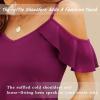 imageBlingfit Women Summer Cold Shoulder Tops Loose V Neck Short Sleeve Blouses Sexy Casual Ruffle Sleeves Tunic Shirts SXXLApurple Red