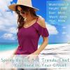 imageBlingfit Women Summer Cold Shoulder Tops Loose V Neck Short Sleeve Blouses Sexy Casual Ruffle Sleeves Tunic Shirts SXXLApurple Red
