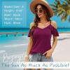 imageBlingfit Women Summer Cold Shoulder Tops Loose V Neck Short Sleeve Blouses Sexy Casual Ruffle Sleeves Tunic Shirts SXXLApurple Red
