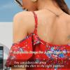imageBlingfit Women Summer Cold Shoulder Tops Loose V Neck Short Sleeve Blouses Sexy Casual Ruffle Sleeves Tunic Shirts SXXLAred Flower2