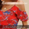 imageBlingfit Women Summer Cold Shoulder Tops Loose V Neck Short Sleeve Blouses Sexy Casual Ruffle Sleeves Tunic Shirts SXXLAred Flower2