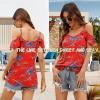 imageBlingfit Women Summer Cold Shoulder Tops Loose V Neck Short Sleeve Blouses Sexy Casual Ruffle Sleeves Tunic Shirts SXXLAred Flower2