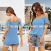imageBlingfit Women Summer Cold Shoulder Tops Loose V Neck Short Sleeve Blouses Sexy Casual Ruffle Sleeves Tunic Shirts SXXLAsky Blue