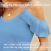 imageBlingfit Women Summer Cold Shoulder Tops Loose V Neck Short Sleeve Blouses Sexy Casual Ruffle Sleeves Tunic Shirts SXXLAsky Blue