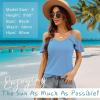 imageBlingfit Women Summer Cold Shoulder Tops Loose V Neck Short Sleeve Blouses Sexy Casual Ruffle Sleeves Tunic Shirts SXXLAsky Blue