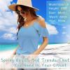 imageBlingfit Women Summer Cold Shoulder Tops Loose V Neck Short Sleeve Blouses Sexy Casual Ruffle Sleeves Tunic Shirts SXXLAsky Blue