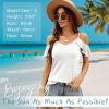 imageBlingfit Women Summer Cold Shoulder Tops Loose V Neck Short Sleeve Blouses Sexy Casual Ruffle Sleeves Tunic Shirts SXXLAwhite