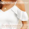 imageBlingfit Women Summer Cold Shoulder Tops Loose V Neck Short Sleeve Blouses Sexy Casual Ruffle Sleeves Tunic Shirts SXXLAwhite