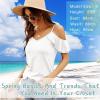 imageBlingfit Women Summer Cold Shoulder Tops Loose V Neck Short Sleeve Blouses Sexy Casual Ruffle Sleeves Tunic Shirts SXXLAwhite