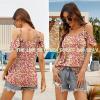imageBlingfit Women Summer Cold Shoulder Tops Loose V Neck Short Sleeve Blouses Sexy Casual Ruffle Sleeves Tunic Shirts SXXLAwhite Pink Flower