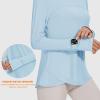 imageBlingfit Womens Workout Tops Long Sleeve Running Hiking Athletic Gym Shirts Lightweight UPF50 UV Rash Guard Sun ProtectionLight Green Light Blue