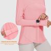 imageBlingfit Womens Workout Tops Long Sleeve Running Hiking Athletic Gym Shirts Lightweight UPF50 UV Rash Guard Sun ProtectionPink