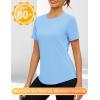 imageBlingfit Workout Tops for Women Short Sleeve Yoga Shirts Sports Gym Tshirts Quick Drying Running Top UPF 80 Sun ProtectionLight Blue