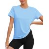 imageBlingfit Workout Tops for Women Short Sleeve Yoga Shirts Sports Gym Tshirts Quick Drying Running Top UPF 80 Sun ProtectionLight Bluelight Pink