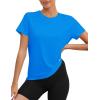 imageBlingfit Workout Tops for Women Short Sleeve Yoga Shirts Sports Gym Tshirts Quick Drying Running Top UPF 80 Sun ProtectionRoseroal Blue