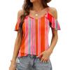 imageBlingfit Women Summer Cold Shoulder Tops Loose V Neck Short Sleeve Blouses Sexy Casual Ruffle Sleeves Tunic Shirts SXXLArts