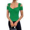 imageBlingfit Womens Blouses and Tops Dressy Cutout Short Sleeve Top Summer Sexy Going Out Tops Green