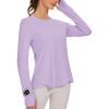 imageBlingfit Womens Workout Tops Long Sleeve Running Hiking Athletic Gym Shirts Lightweight UPF50 UV Rash Guard Sun ProtectionPurple