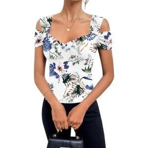 imageBlingfit Cold Shoulder Tops Tunic Summer Slim Fit Shirts for Women V Neck Short Sleeve Casual Tees Workout TopsWbpp