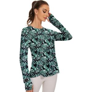 imageBlingfit Womens Workout Tops Long Sleeve Running Hiking Athletic Gym Shirts Lightweight UPF50 UV Rash Guard Sun ProtectionBg