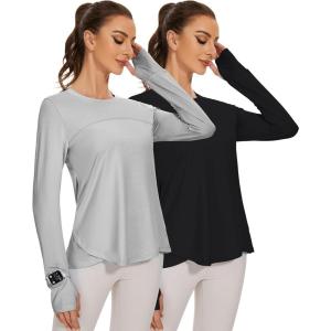 imageBlingfit Womens Workout Tops Long Sleeve Running Hiking Athletic Gym Shirts Lightweight UPF50 UV Rash Guard Sun ProtectionBluegray