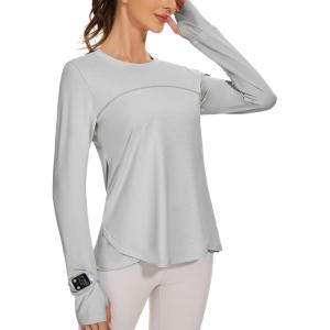 imageBlingfit Womens Workout Tops Long Sleeve Running Hiking Athletic Gym Shirts Lightweight UPF50 UV Rash Guard Sun ProtectionLight Gray