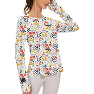 imageBlingfit Womens Workout Tops Long Sleeve Running Hiking Athletic Gym Shirts Lightweight UPF50 UV Rash Guard Sun ProtectionMulticolor Floral