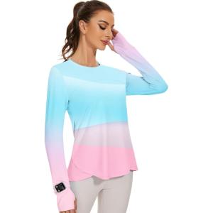 imageBlingfit Womens Workout Tops Long Sleeve Running Hiking Athletic Gym Shirts Lightweight UPF50 UV Rash Guard Sun ProtectionPlb1