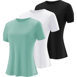 imageBlingfit Workout Tops for Women Short Sleeve Yoga Shirts Sports Gym Tshirts Quick Drying Running Top UPF 80 Sun ProtectionBblackwhitegray Green