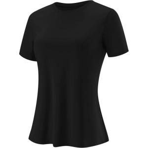 imageBlingfit Workout Tops for Women Short Sleeve Yoga Shirts Sports Gym Tshirts Quick Drying Running Top UPF 80 Sun ProtectionBlack
