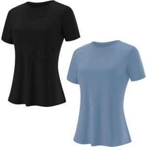 imageBlingfit Workout Tops for Women Short Sleeve Yoga Shirts Sports Gym Tshirts Quick Drying Running Top UPF 80 Sun ProtectionBlackblack