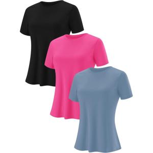 imageBlingfit Workout Tops for Women Short Sleeve Yoga Shirts Sports Gym Tshirts Quick Drying Running Top UPF 80 Sun ProtectionBlackwhitegraygreen