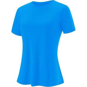 imageBlingfit Workout Tops for Women Short Sleeve Yoga Shirts Sports Gym Tshirts Quick Drying Running Top UPF 80 Sun ProtectionBlue