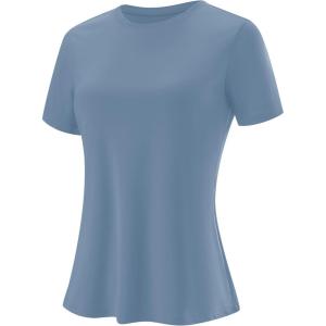 imageBlingfit Workout Tops for Women Short Sleeve Yoga Shirts Sports Gym Tshirts Quick Drying Running Top UPF 80 Sun ProtectionGray Blue