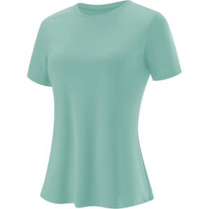 imageBlingfit Workout Tops for Women Short Sleeve Yoga Shirts Sports Gym Tshirts Quick Drying Running Top UPF 80 Sun ProtectionGray Green