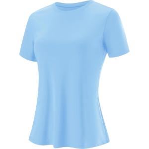 imageBlingfit Workout Tops for Women Short Sleeve Yoga Shirts Sports Gym Tshirts Quick Drying Running Top UPF 80 Sun ProtectionLight Blue