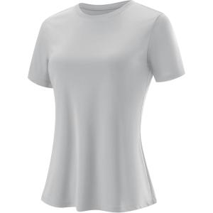 imageBlingfit Workout Tops for Women Short Sleeve Yoga Shirts Sports Gym Tshirts Quick Drying Running Top UPF 80 Sun ProtectionLight Gray