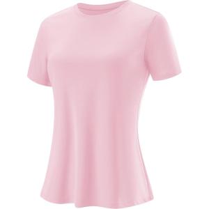 imageBlingfit Workout Tops for Women Short Sleeve Yoga Shirts Sports Gym Tshirts Quick Drying Running Top UPF 80 Sun ProtectionLight Pink