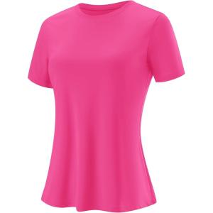 imageBlingfit Workout Tops for Women Short Sleeve Yoga Shirts Sports Gym Tshirts Quick Drying Running Top UPF 80 Sun ProtectionRose Red