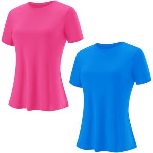imageBlingfit Workout Tops for Women Short Sleeve Yoga Shirts Sports Gym Tshirts Quick Drying Running Top UPF 80 Sun ProtectionRoseroal Blue